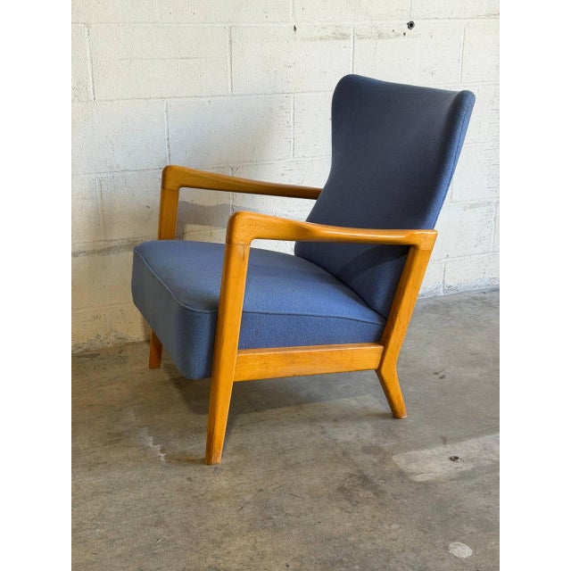 Blue Upholstered Beechwood Lounge Chair Danish Mid-Century Modern 1960s For Sale In Los Angeles - Image 6 of 10