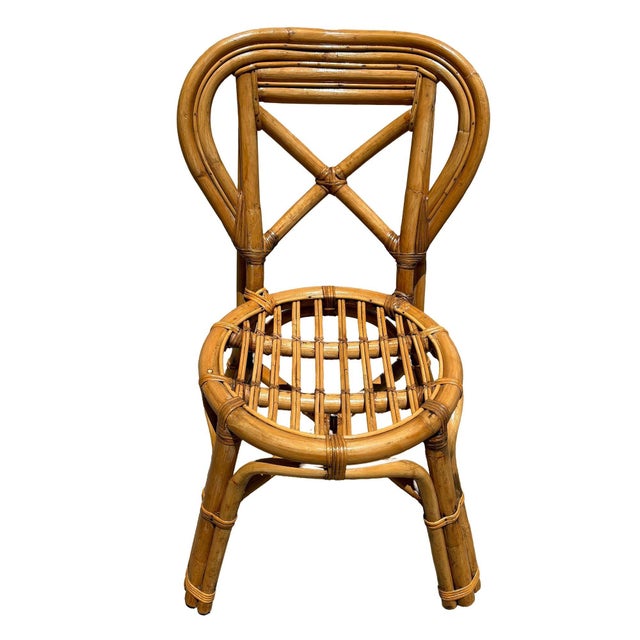 1950s Restored Mid-Century Rattan Dining Side Chairs With Heart Backs- Set of 3 For Sale - Image 4 of 10