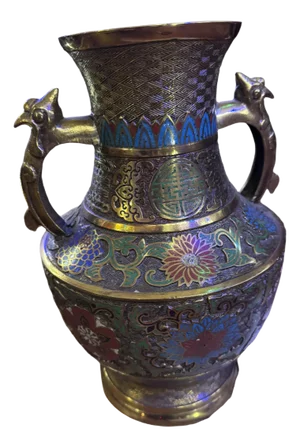 Antique Japanese Bronze Cloisonné/Champleve Vase Urn