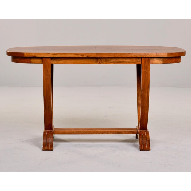 Wood French Art Deco Oval Coffee Table With Reeded Trestle Base For Sale - Image 7 of 11