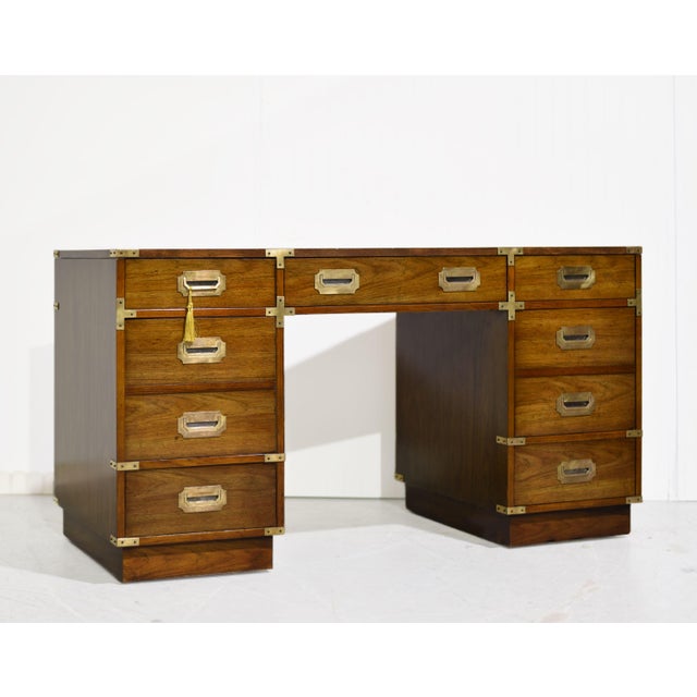 Campaign Mid Century Campaign Desk by Bernhardt Furniture For Sale - Image 3 of 15