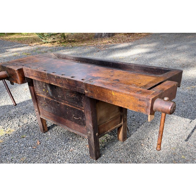 Antique Industrial Carpenters Workbench, Kitchen Island. Dates to late 19th century. The bench is 27.75" deep, 36" with...