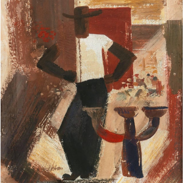 'Cubist Figural' by Steve Jakobsen, 1943, American Modernist Gouache For Sale - Image 4 of 5