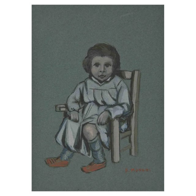 Augusto Monari, The Baby, Mixed Media Drawing, Early 20th Century For Sale