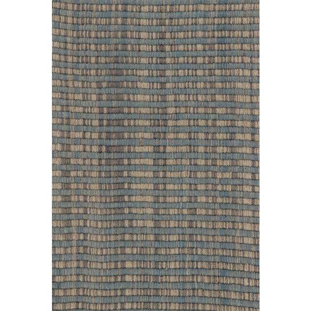 Rug & Kilim's Contemporary Kilim, Gray Textural Stripes with Blue Accents For Sale In New York - Image 6 of 10