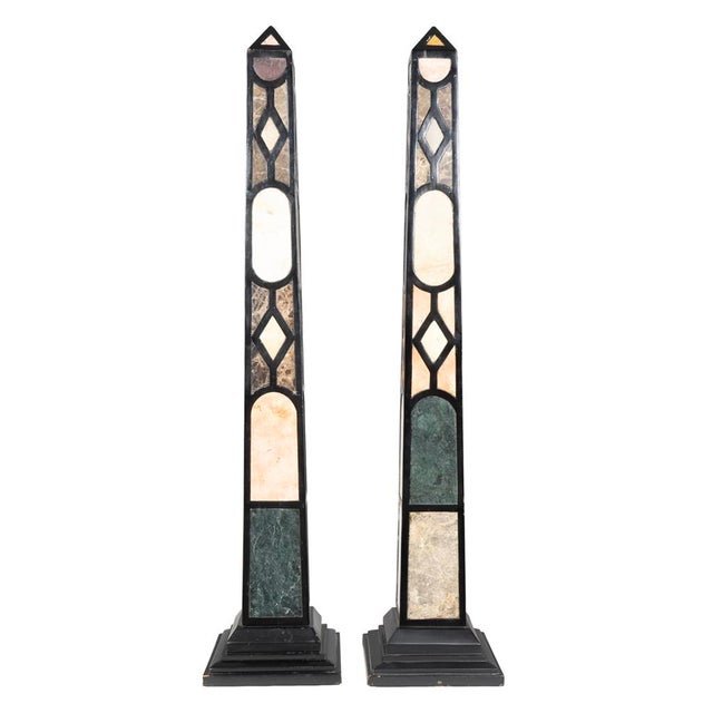 Pair of Ebonized and Marble Obelisks For Sale In Boston - Image 6 of 8