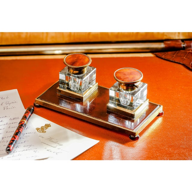 Art Deco Luxury European Antique Art Deco Desk Inkwell Double Inkstand For Sale - Image 3 of 16