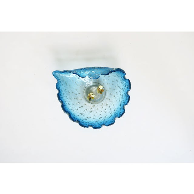 Italian Murano Blue Art Glass Bowl Scalloped Edge For Sale In New York - Image 6 of 12