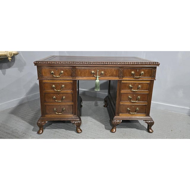 Chippendale Mahogany Pedestal Desk, 1880 For Sale - Image 13 of 18