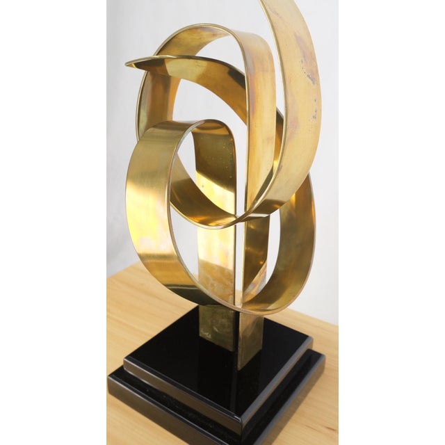 Van Teal Mid-Century Modern Brass Ribbon Abstract Sculpture on Black Square Base For Sale - Image 6 of 13