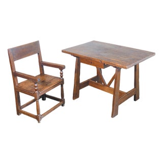 Walnut Desk and Chair, 1700s, Set of 2 For Sale