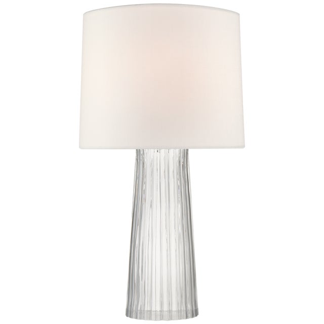 Barbara Barry for Visual Comfort Signature Danube Medium Table Lamp in Clear Glass with Linen Shade For Sale