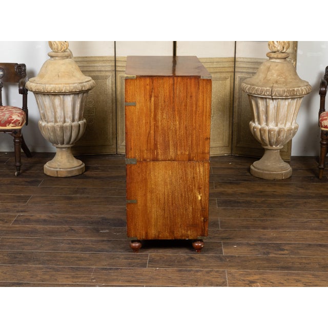 Brown English 19th Century Teak Campaign Chest with Five Drawers and Brass Hardware For Sale - Image 8 of 12