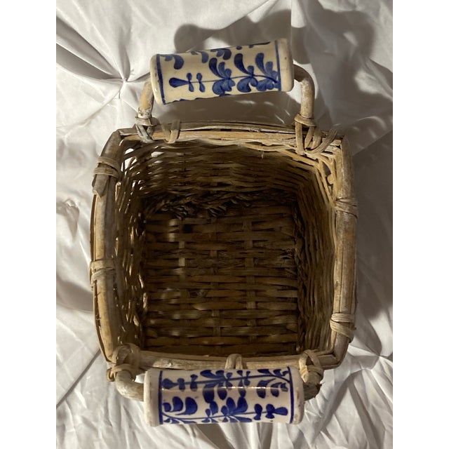 1910s 1910s Antique Basket With Delft Ceramic Handmade Basket. For Sale - Image 5 of 12