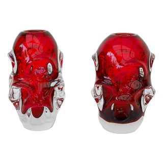 Red Crystal Vases by Augustsson for Åseda, Set of 2 For Sale