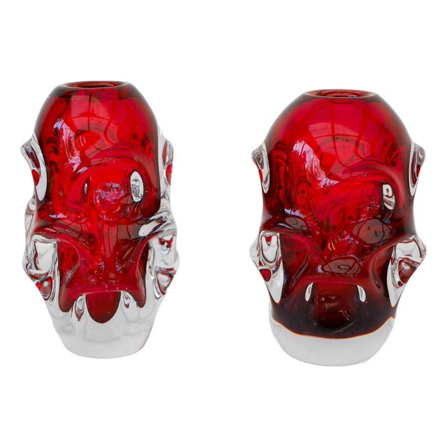 Red Crystal Vases by Augustsson for Åseda, Set of 2 For Sale