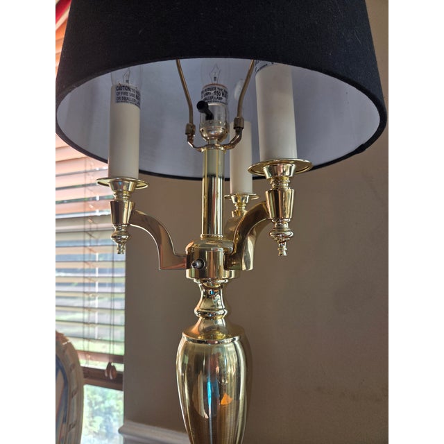 Late 20th Century Brass Bouillotte Style Candelabra Table Lamp For Sale - Image 14 of 15