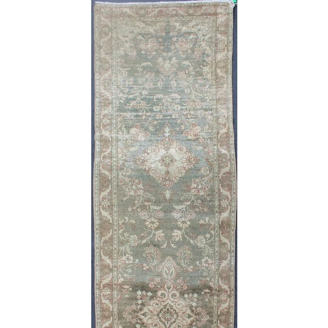 Islamic Green Color Very Long Antique Persian Runner With Floral Medallions 2'9 X 22'10 For Sale - Image 3 of 11