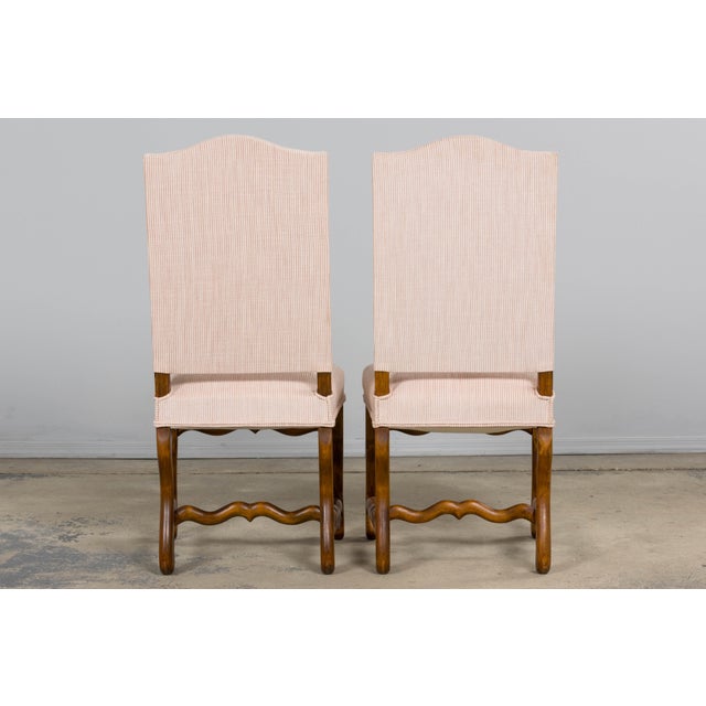 Antique French Louis XIII Style Os De Mouton Oak Dining Chairs in Blush Pink Stripe - Set of 6 For Sale - Image 17 of 17