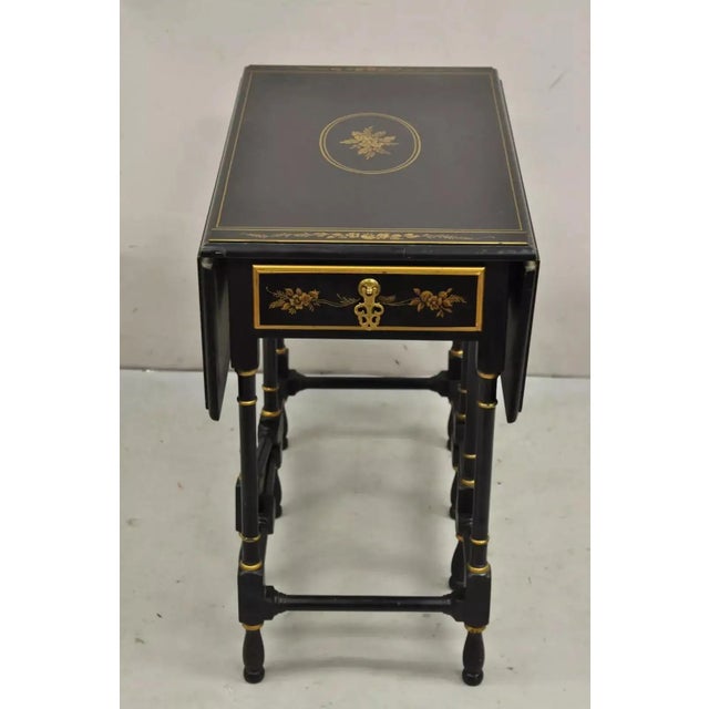 Chinoiserie Drexel Et Cetera Asian Chinoiserie Black Lacquer Small Gateleg Side Table For Sale - Image 3 of 8