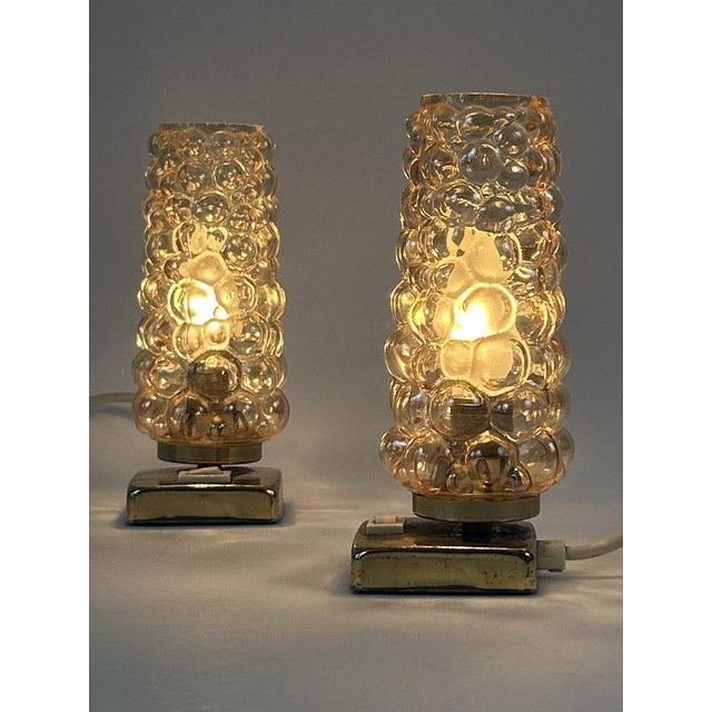 Metal Brass & Bubble Glass Bedside Table Lamps from Teka, Germany, 1950s, Set of 2 For Sale - Image 7 of 18