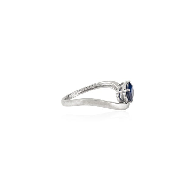Not Yet Made - Made To Order Timeless 1.1 Ct Oval Blue Sapphire 14k White Gold Wave Ring for Her Size 5 For Sale - Image 5 of 14