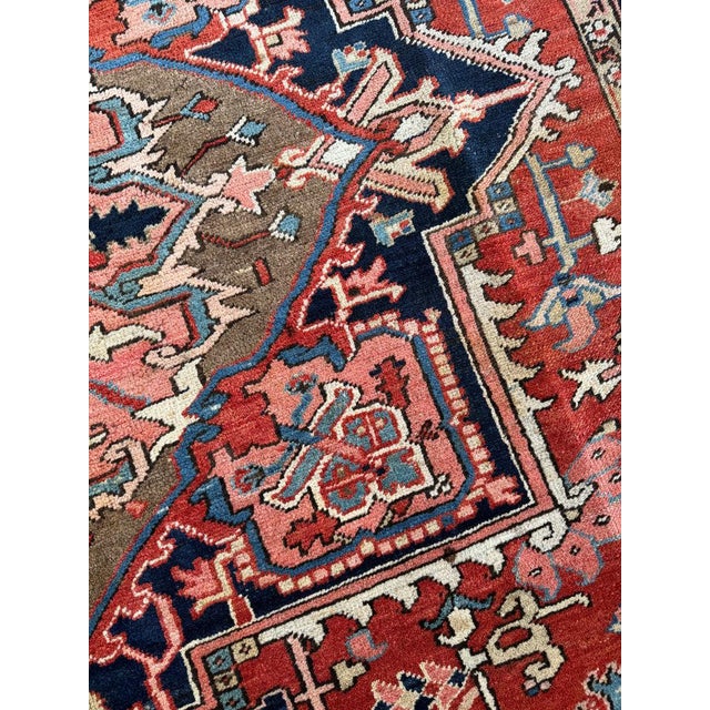 Textile WALNUT MEDALLION Antique Heriz River Blues Rug 9 x 12 For Sale - Image 7 of 15