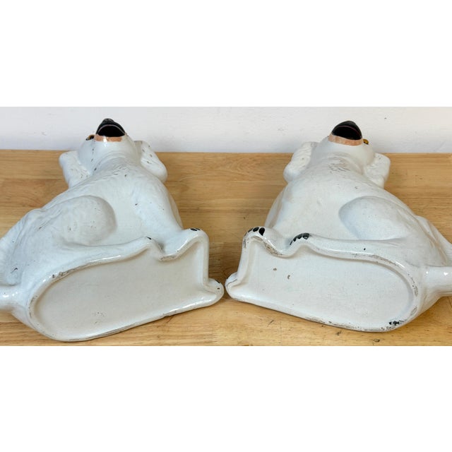 Large Pair Victorian Staffordshire Spaniel Dogs with Amber Glass Eyes, 1860s For Sale - Image 12 of 14