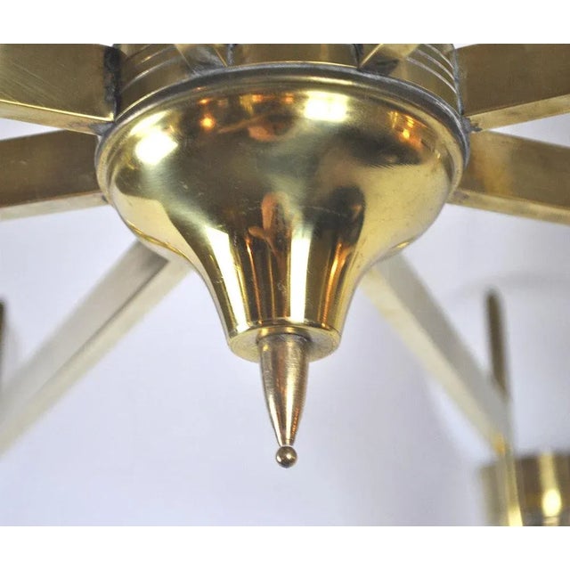 White Mid-Century Brass and Opaline Glass Chandelier, 1950s For Sale - Image 8 of 15