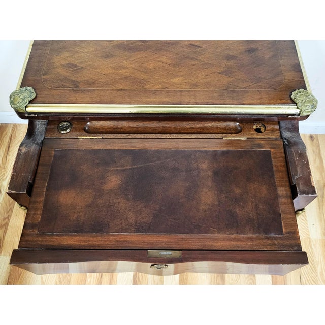 Antique French Bronze & Inlaid Mahogany Flip Top Game Table Desk For Sale - Image 12 of 18
