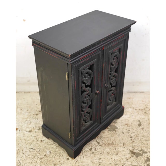 Traditional Vintage Black Wood 2 Door Storage Cabinet For Sale - Image 3 of 10