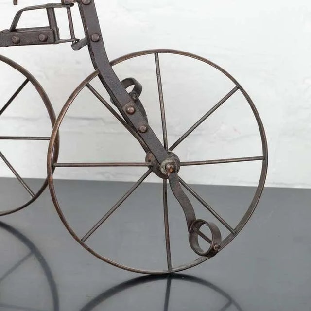 Wood Vintage Iron Tricycle Sculptures - Set of 2 For Sale - Image 7 of 11