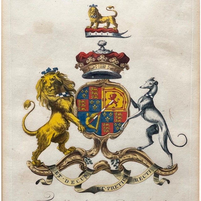 Blue Pair of Framed 18th Century English Coat of Arms From Peerage Book For Sale - Image 8 of 10
