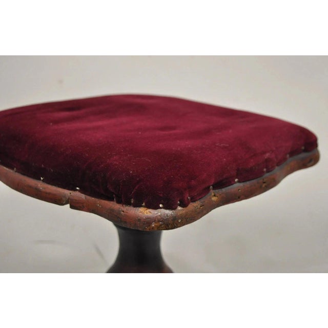 Wood Antique American Victorian Cast Iron Wood Pedestal Adjustable Piano Bench Stool For Sale - Image 7 of 9
