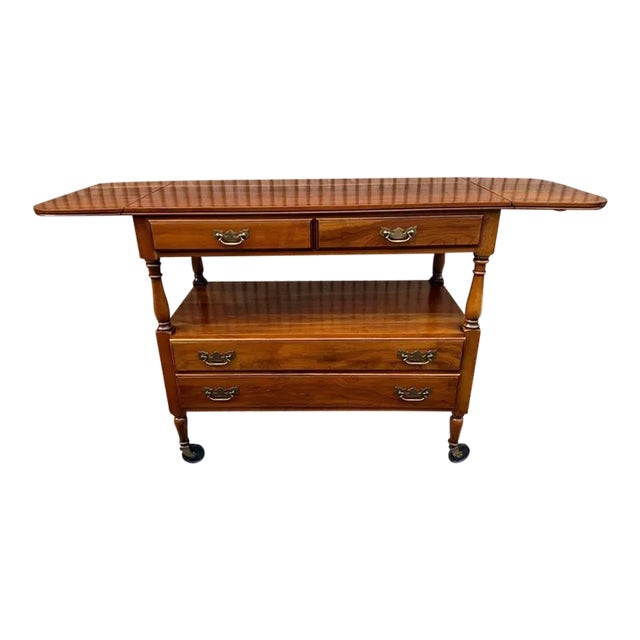 Mid 20th Century Vintage Statton Trutype Furniture Solid Cherry Drop-Leaf Console -Sofa Table. On Casters. For Sale