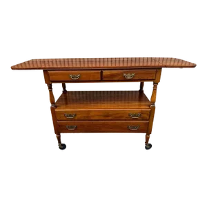 Mid 20th Century Vintage Statton Trutype Furniture Solid Cherry Drop-Leaf Console -Sofa Table. On Casters.