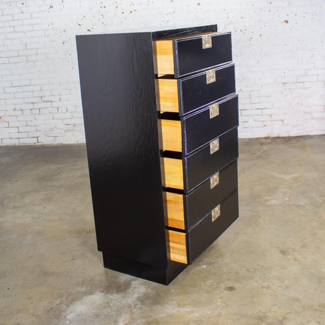Mid to Late 20th Century Modern Campaign Henredon Black Narrow Chest of Drawers or Lingerie Cabinet For Sale - Image 6 of 18