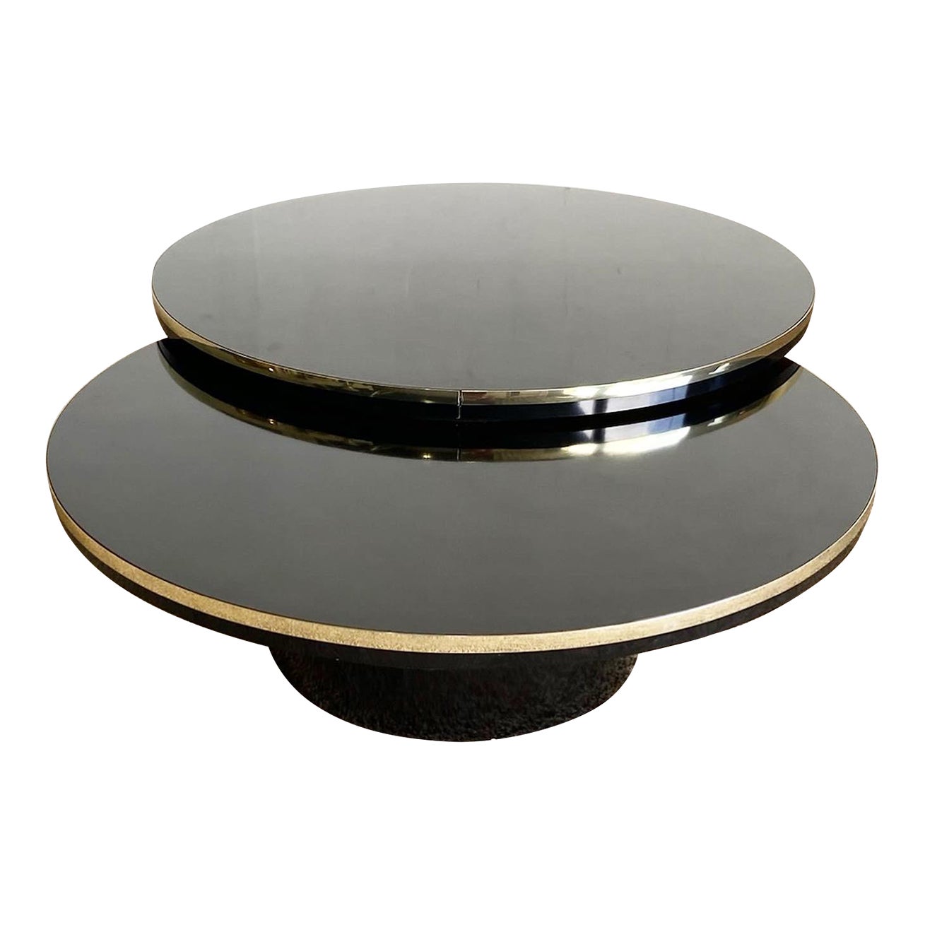 Postmodern Black Lacquer Laminate Circular Two Tier Swivel Coffee Table