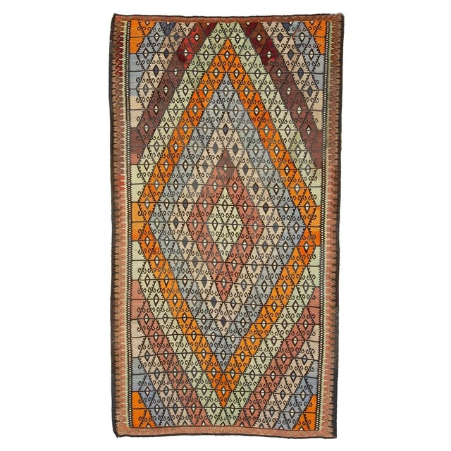 Textile Vintage Turkish Kars Kilim Rug For Sale - Image 7 of 7