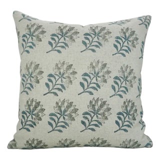 Block Print Water Replicant Cushion Cover 18x18 Inch Cotton Linen- Summer Flower For Sale
