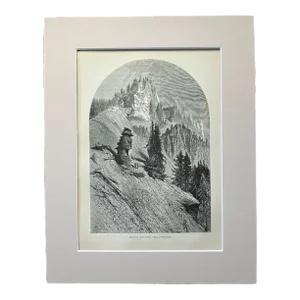 Antique 1874 Wood Engraving "Cliffs on the Yellowstone, WY, Matted