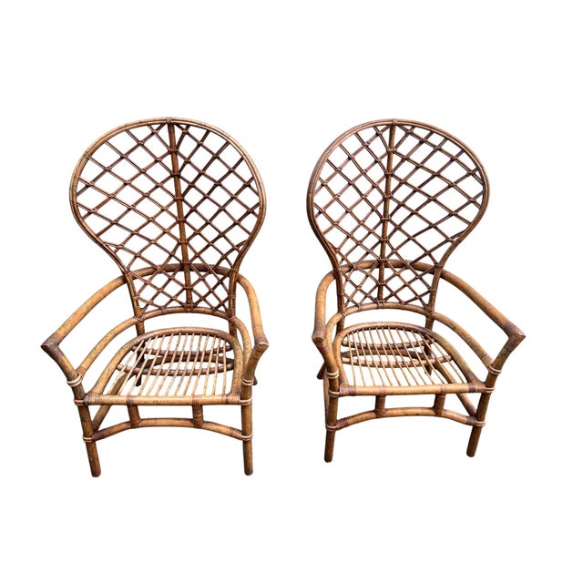 Mid-Century Modern Late 20th Century Ficks Reed Peacock Fan Balloon Back Rattan Chairs a Pair For Sale - Image 3 of 10