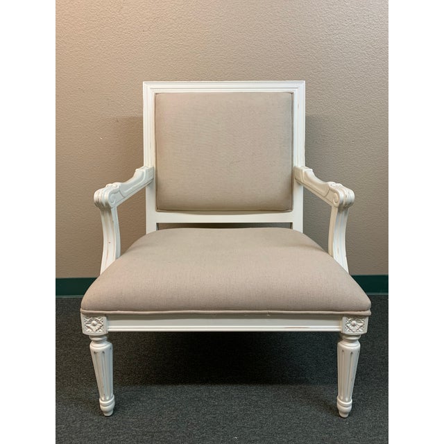 Pottery Barn Wood Fabric Arm Chair Chairish
