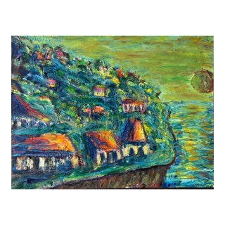 Mid 20th Century Vibrant Expressionist / Fauvist Coastal Village – Impasto Oil on Canvas For Sale