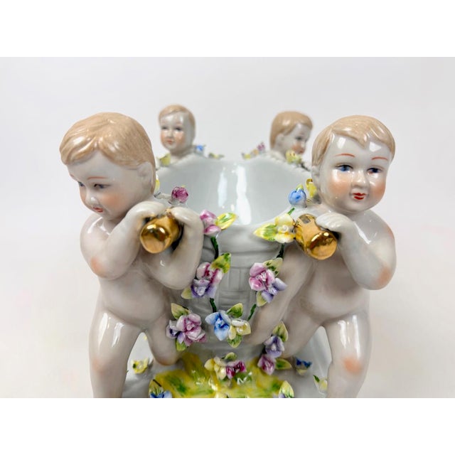 Antique 19th Century German Figural Porcelain Putti Basket or Jardiniere with Hand-Applied Flowers from Greiner & Sohne Rauenstein For Sale - Image 8 of 18