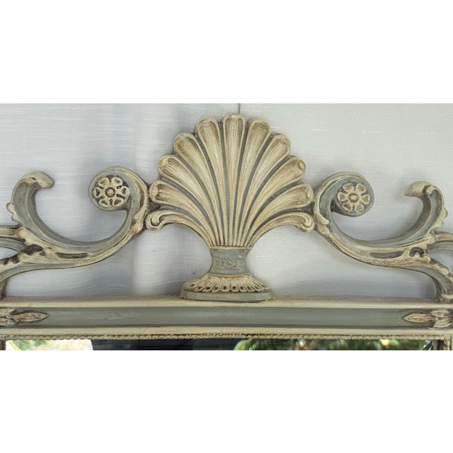 French Stunning Vintage Swedish Gustavian Louis XVI Style Pale Blue and Parcel Gilt Wall Mirror - Newly Painted For Sale - Image 3 of 12