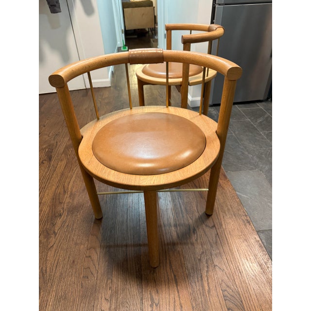 2020s Crump & Kwash Montgomery Dining Chairs Set of 3 Oak Leather Brass For Sale - Image 5 of 10