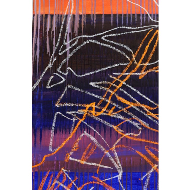 "Monstera Double Shadows Blue Orange" - Large Original Acrylic Painting by Simon Findlay For Sale - Image 18 of 18