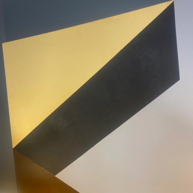 Vintage Midcentury Modern Hard Edge Painting in Grey, Brown, Black and Tones of Yelllow For Sale - Image 4 of 8