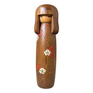 Vintage Usaburo Kokeshi with Plum Blossom, 1970-1980 For Sale